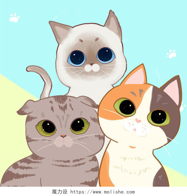 卡通手绘猫咪宠物店可爱小猫PNG电商素材